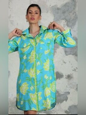 Avani del amour Floral Button-Front Long Sleeve Viscose Dress Shirt/Tunic Size S